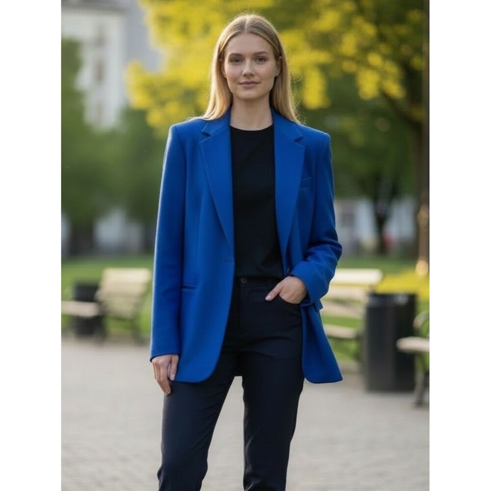 Vintage Savannah Classic Women's Royal Blue Single-Button Wool Blazer 10